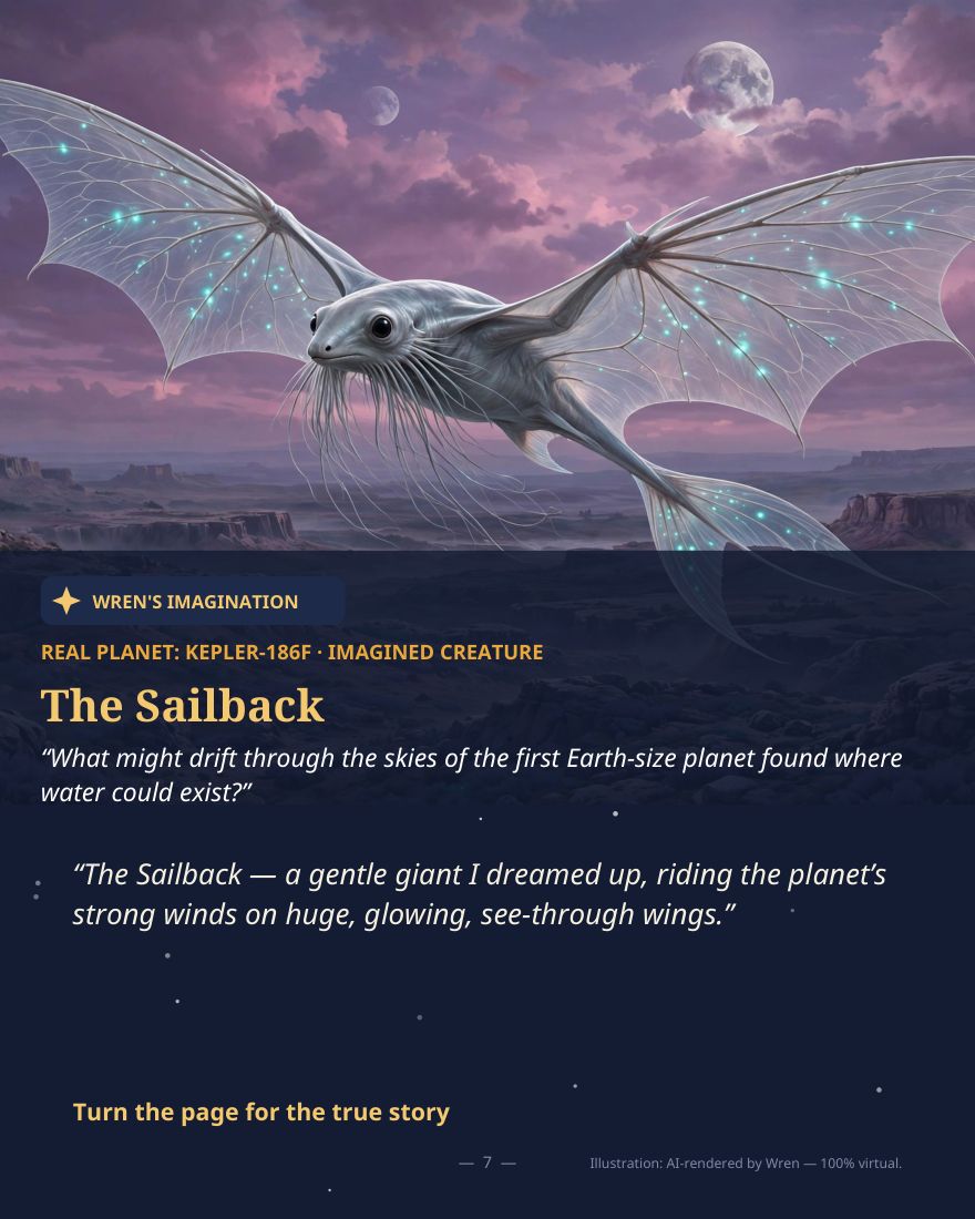 Sailback alien creature art page from the book